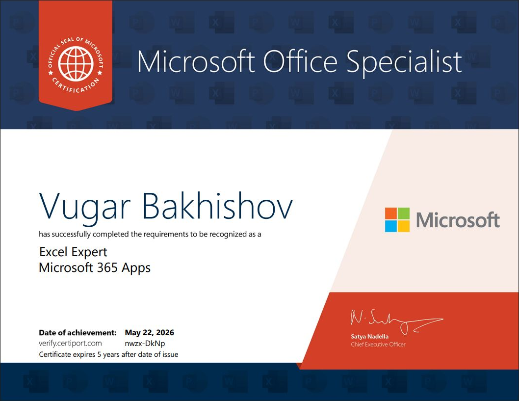 Excel Expert Microsoft 365 Apps sertifikatı